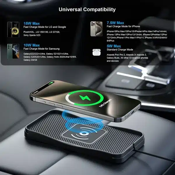 15W Car Wireless Charger Silicone Anti-skid Pad Cradle for Huawei iPhone 15 Samsung S20 Android Mobile Phone Stand Modification - Image 5