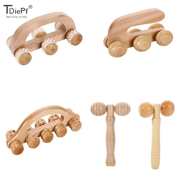 New 2/4/8/10 Wheels Wooden Car Roller Relaxing Hand Massage Arched Handle Massager For Face Neck Head Foot Acupoint Muscle Relax