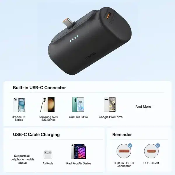 Baseus Mini Power Bank 20W 5000mAh Type C Fast Charging External Battery PowerBank for iPhone 15 Pro Max Samsung Xiaomi - Image 4