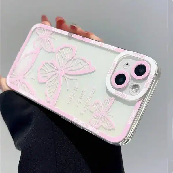 Pink Butterfly Pattern Phone Case For iPhone 16 14 13 12 11 15 Pro Max 7 8 Plus XS XR X SE 2022 Personalized Border Soft Cover - Image 3