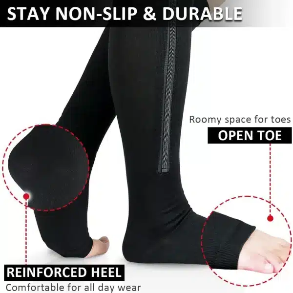 Zipper Compression Socks for Women and Men Open Toe 15-20mmhg Zippered Compression Socks Guard for Skin Protection - Image 4