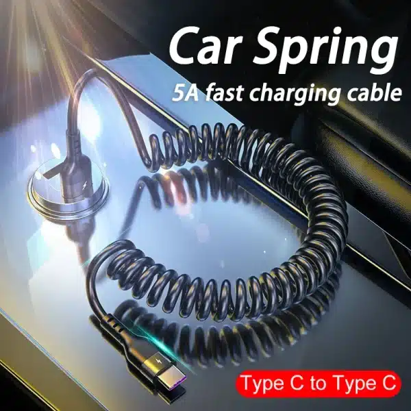 USB Type C 66W Car 5A Fast Charging Type C to Type C Spring Telescopic Cable For iPhone 15 Samsung Huawei Xiaomi Redmi OnePlus - Image 3