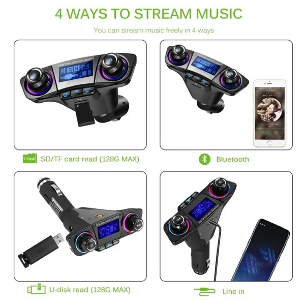 Bluetooth 5.0 Car Adapter FM/AUX Transmitter Kit MP3 Player Auto Wireless Handsfree Dual USB Charger LED Screen - Image 5