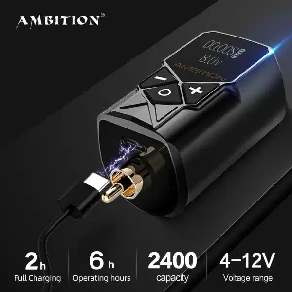 Ambition Kuark Wireless Tattoo Battery Power Supply RCA Interface 2400amh Portable LCD Display For Rotary Machine Fast Charger - Image 2