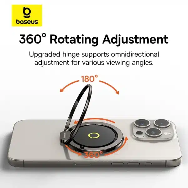 【New】Baseus Magnetic Ring Phone Holder Stand for MagSafe Wireless Charging for iPhone 16 15 14 Pro Max 360 Rotating Finger Stand - Image 3