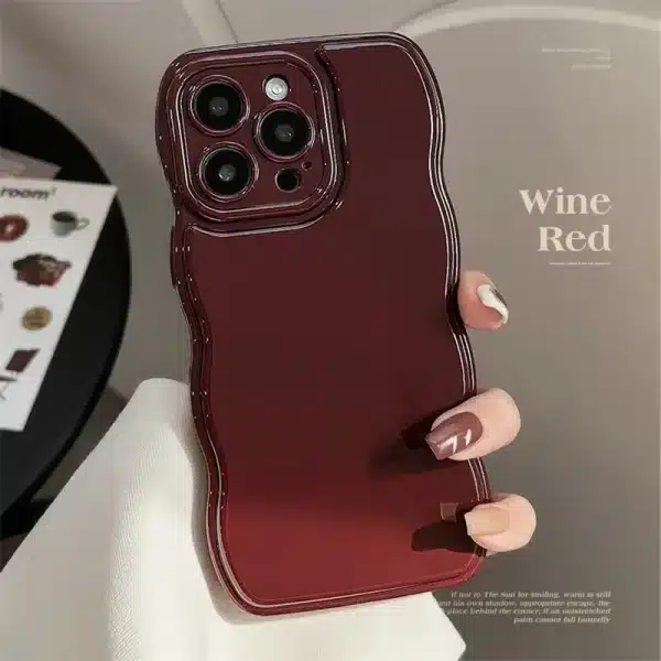 Korean Air Cushion Wave Gorgeous Wine Red Phone Case For iPhone 16 11 12 13 14 Plus 15 Pro Max Protection Shockproof Soft Cover - Image 2