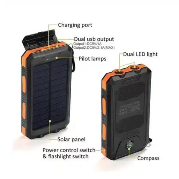 200000mAh Large Capacity Solar Power Bank New Portable With Lanyard Compass External Battery Outdoor Camping Charging Powerbank - Image 5