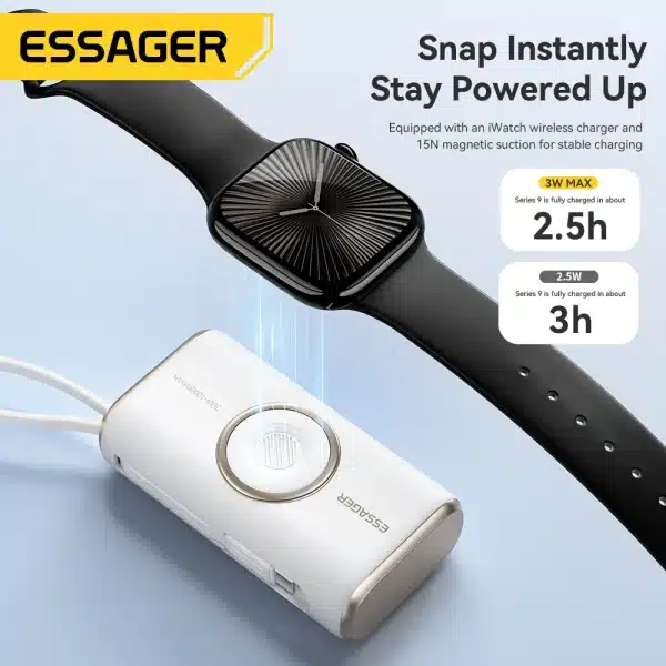 Essager Portable Power Bank 30W 10000mAh With Cable for iPhone 16 15 Xiaomi Wireless Magnetic Charger for Apple Watch Series 9 8 - Image 2