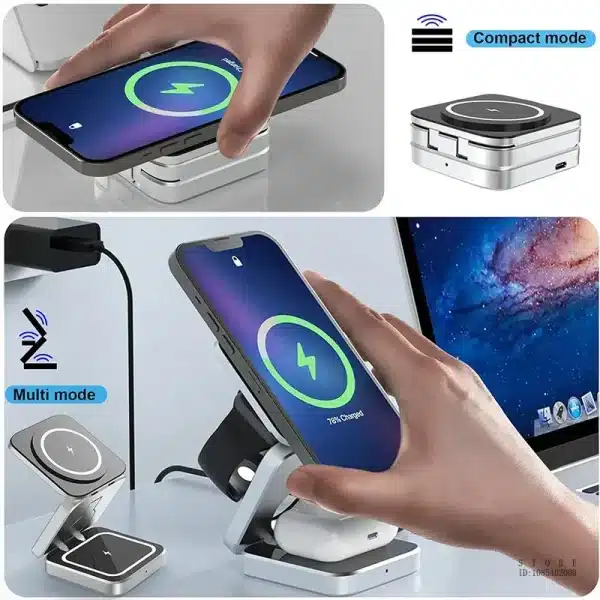 30W 3 in 1 Magnetic Wireless Charger Stand Pad for IPone 15 14 13 12 Pro Max 8 X IWatch 8 7 6 Airpods Pro Fast Charging Station - Image 6