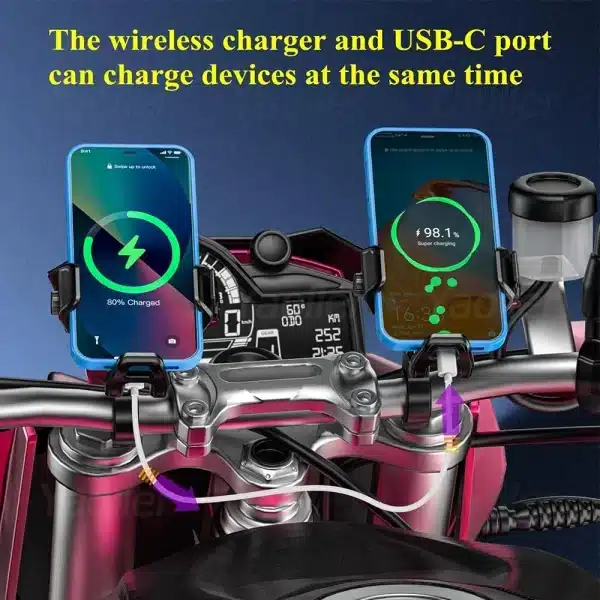 Kewig Upgraded Motorcycle Phone Holder 15W Wireless Charger QC3.0 USB Fast Charging Moto Handlebar Bracket GPS Shockproof Stand - Image 3