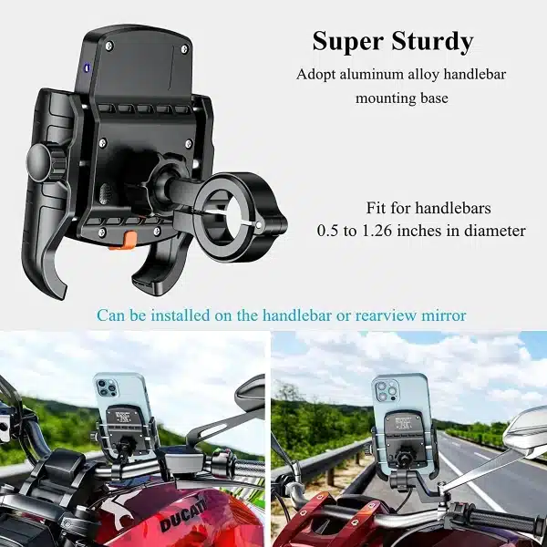 Motorcycle Phone Holder Wireless Charging USB-C 3.0 PD Quick Charger Moto Support Cellphone Handlebar Mount for 4-7 Inch Phone - Image 5