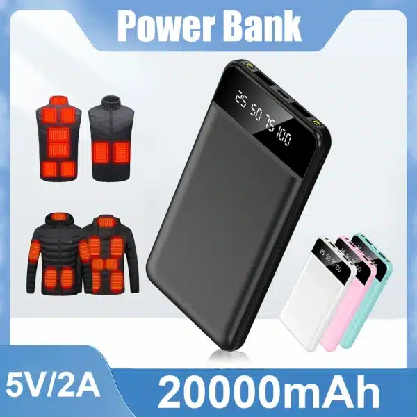 Portable Power Bank 20000mAh 5V/2A Dual USB Outputs Lightweight Battery Pack for iPhone 14 15 Heating Vest Socks