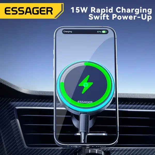 Essager RGB Magnetic Car Phone Holder Qi 15W Wireless Charger Car For iPhone 15 14 13 12 Pro Max Samsung Phone Holder Stand - Image 4