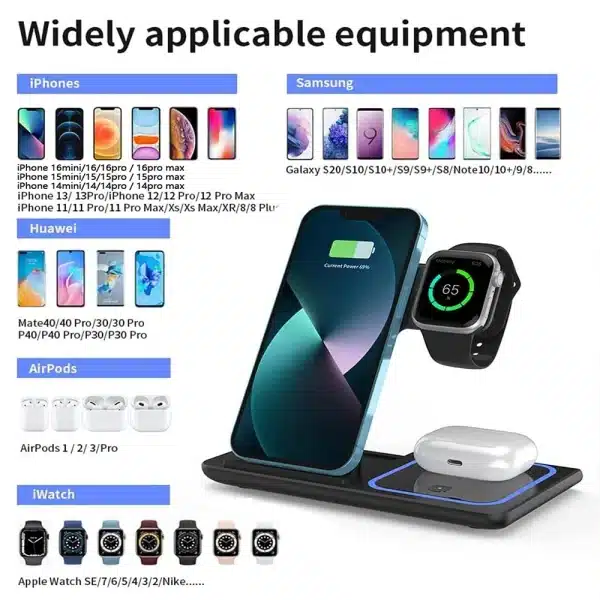 100W LED Fast Wireless Charger 3 in 1 Foldable Charging Station For iPhone 16 15 14 13 12 11 Apple Watch 9 8 7 6 5 Airpods Pro/3 - Image 6