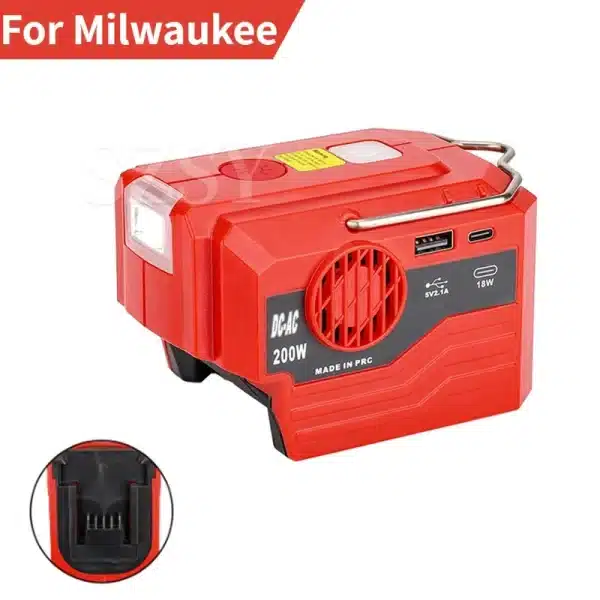 200W Outdoor Portable Inverter For Milwaukee 18V Battery To AC 110V/220V USB Tpye-C Power Bank Converter with Light Converter - Image 2