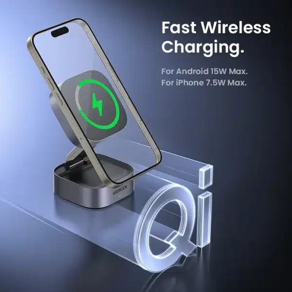 UGREEN 25W Magnetic Wireless Charger Stand 2-in-1 Charging Stand For iPhone 15 14 Pro Max/AirPods For Magsafe Fast Charger - Image 3