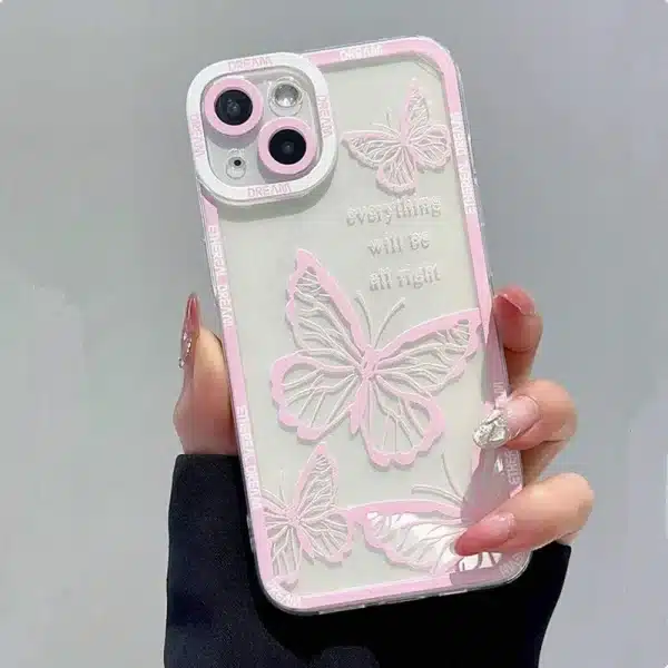 Pink Butterfly Pattern Phone Case For iPhone 16 14 13 12 11 15 Pro Max 7 8 Plus XS XR X SE 2022 Personalized Border Soft Cover - Image 2