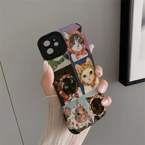 Cute Cat Art Illustration Phone Case for Iphone 11 Pro Max 12 13 Iphone 14 Pro Max Iphone 15 Pro Max Iphone 16 Pro Max Couque - Image 5