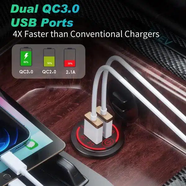 Dual QC 3.0 Dual USB Fast Car Charger Socket 12V/24V waterproof with Switch Auto Car Quckly Charge Adapter Power Outlet - Image 3