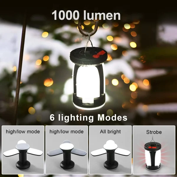 High Power Solar LED Camping Lantern Rechargeable 4500mAh 1000LM Emergency Power Bank Foldable 6 Light Modes for Camping Fishing - Image 6
