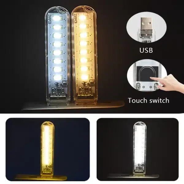 Mini Portable LED USB Light with Touch Sensor Switch 3 8 24 LED Book Reading Night Desk Lamp for PC Laptop Power Bank Lighting - Image 6