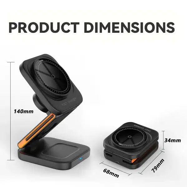 Magnetic Wireless Charger 3 in 1 Foldable Fast Wireless Charging Station for iPhone 12 13 14 15 Pro Max Apple Watch 9 8 Charger - Image 3