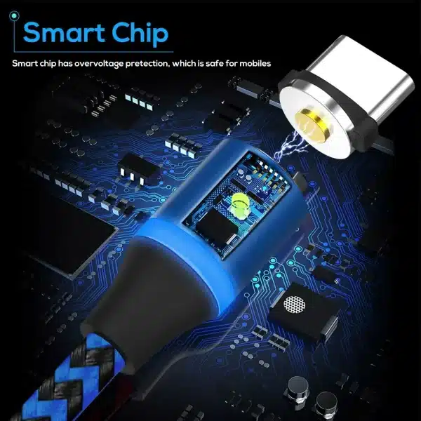 Magnetic Charging Cable 3 IN 1 TOPK 360 Rotation Magnetic Phone Charger Cable with LED Light for Micro USB Type C Cable - Image 2