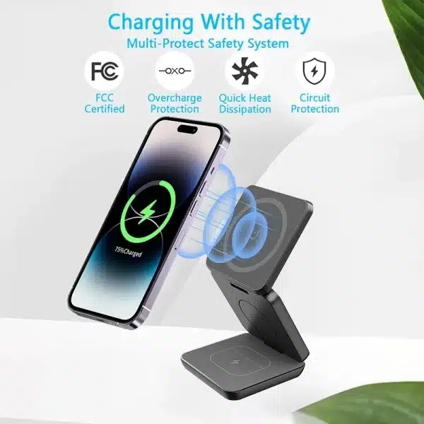 3 in 1 Foldable Magnetic Wireless Charger Stand For Magsafe iPhone 1615 14 13 12 Apple Watch 8 7 6 Airpods Fast Charging Station - Image 4