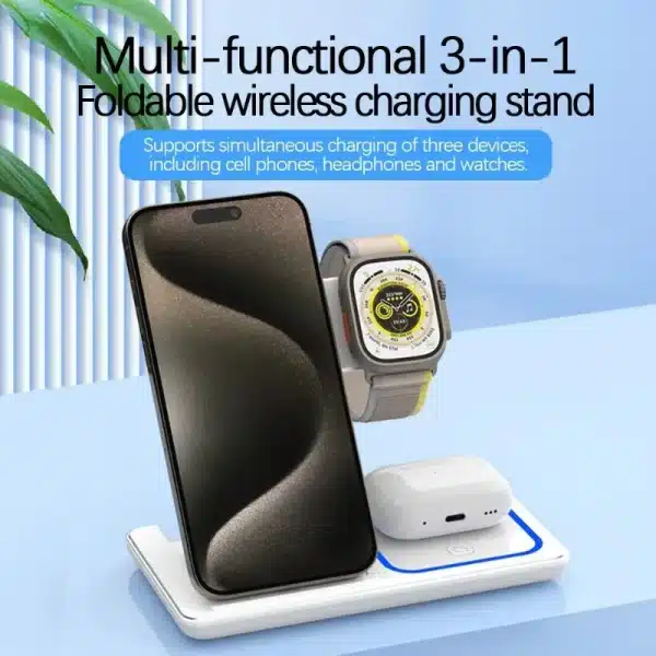 100W 3 in 1 Wireless Charger Holder For iPhone 16 15 14 13 12 Apple Watch S10/9/8 Airpods 4 Pro 2 Foldable Fast Charging Station - Image 2