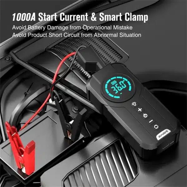 BUVAYE 1500A Car Jump Starter Air Pump 12V Portable Lithium Jump Starter Power Bank Portable Air Compressor Car Battery Booster - Image 3