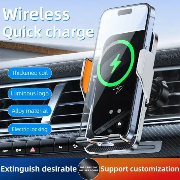 New Wireless Car Phone Holder with Charger 15W Wireless Phone Charging Mobile Holder for Car for iPhone Huawei Samsung Xiaomi - Image 3