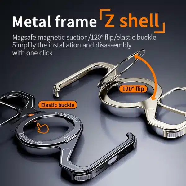 Magnetic Metal Snap-on Phone Case For Iphone 13 14 15 16 Pro Max Z Shape Geometry Stand Holder Phone Cover For IPHON 16 Promax - Image 5