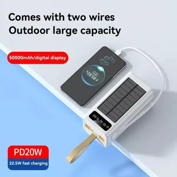 Xiaomi 100000mAh Thicken Solar Power Bank Big capacity Built-in Cables External Battery LED Light Power Bank for iPhone Huawei - Image 2