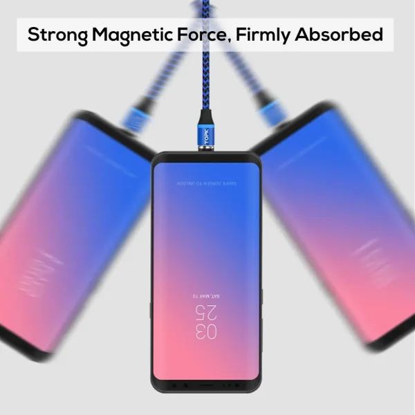 Magnetic Charging Cable 3 IN 1 TOPK 360 Rotation Magnetic Phone Charger Cable with LED Light for Micro USB Type C Cable - Image 4