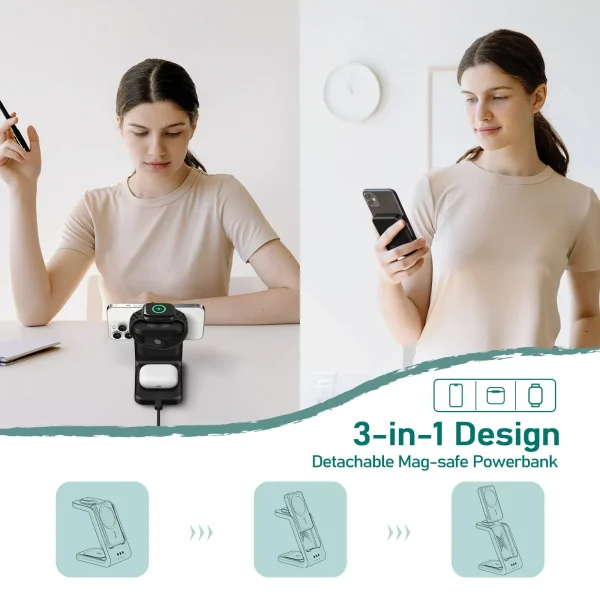 3 in 1 Magnetic Charging Station Power Bank for MagSafe ,Wireless Fast Charger Stand for Apple Watch/iPhone 16/15/14/13/12 Serie - Image 2
