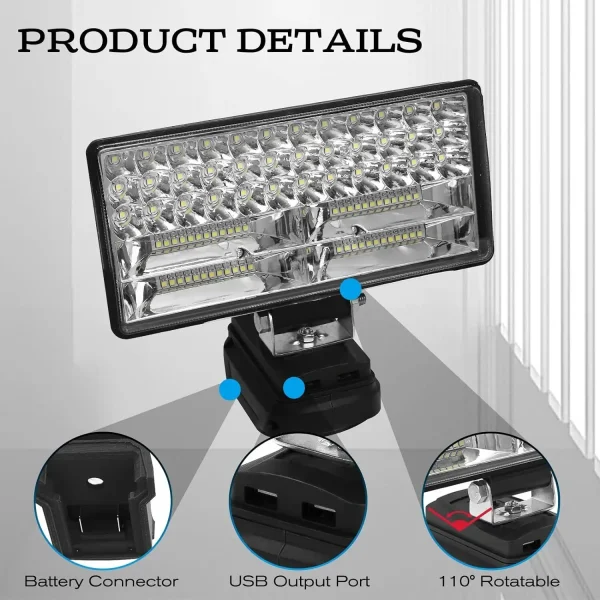 LED Work Lights Flashlight Electric Torch Spotlight Car Lamp for Makita 18V Li-ion Battery Adapter BL1815 BL1830 USB Power Bank - Image 3