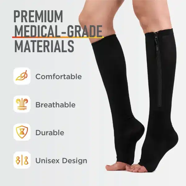 Zipper Compression Socks for Women and Men Open Toe 15-20mmhg Zippered Compression Socks Guard for Skin Protection - Image 5