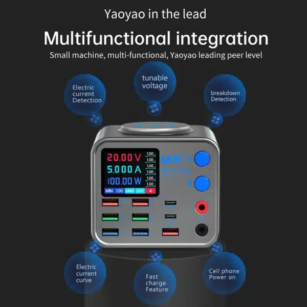 Multi-function Dianba NO.1 Pro 200W 20V 5A USB Type C Rapid Charger Wireless 8 Port PD QC3.0 Phone Current Line Accurate Tester - Image 4