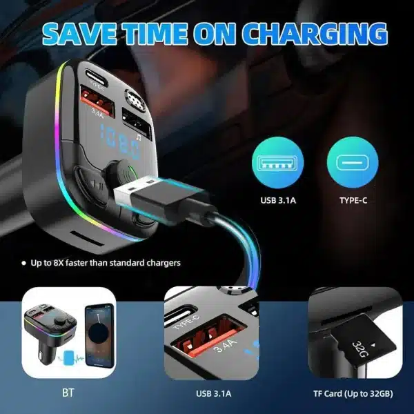 Car Wireless FM Transmitter Adapter Dual USB Port Charger Cigarette Lighter MP3 Player Kit Hands-Free 3.4A Fast Charge - Image 6