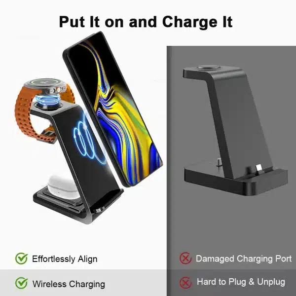 Wireless Charger 3 in 1 Stand for Samsung Galaxy Watch 7/6/5/4 Fast Charging Station for Galaxy S24/S23/S22 Wireless Charger - Image 2