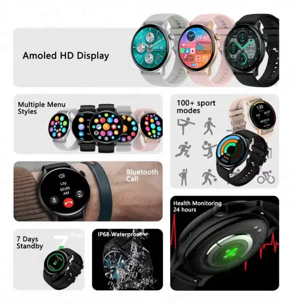 2024 New NFC Smart Watch Ladies 466*466 HD Screen Health Tracker Sports Voice Bluetooth Call Smartwatch Women For Huawei Xiaomi - Image 2