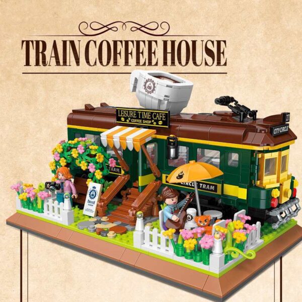 Vintage Train Coffee Shop Street View Block Model Gift