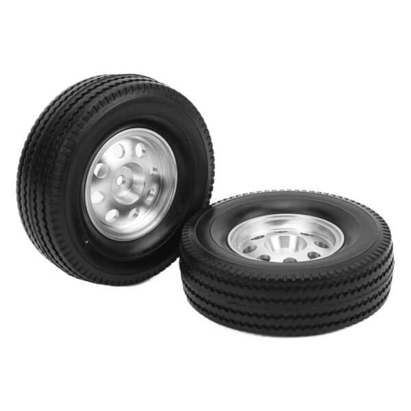 2PCS CNC Metal Wheel Rims Hubs and Rubber Tires Kit for Tamiya Tractor Truck 1/14 RC Car