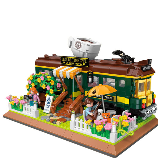 Vintage Train Coffee Shop Street View Block Model Gift - Image 5