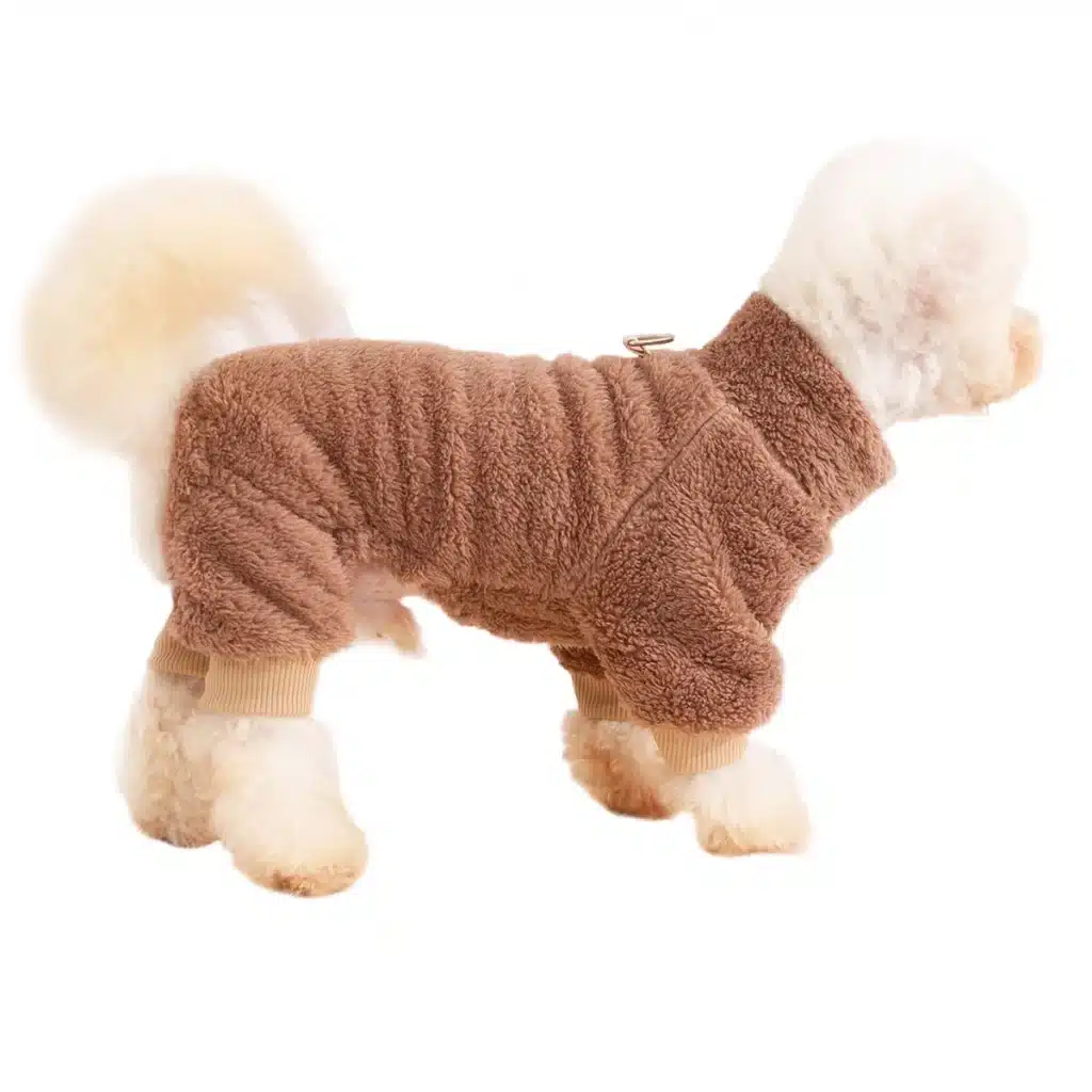 Dog Fuzzy Fleece Pajamas, Dog Winter Clothes for Small Dogs, Thick Warm Turtleneck Dog Sweater Plush Pet Jumpsuit, Doggy Apparel 1