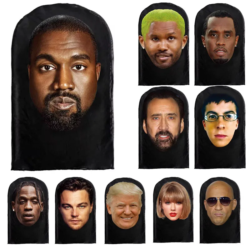 3D Printed Kanye Mask Elastic Mesh Full Face Mask Trump Men Women Cosplay Party Hip Hop Streetwear Balaclava Headwear Hood Hat 1