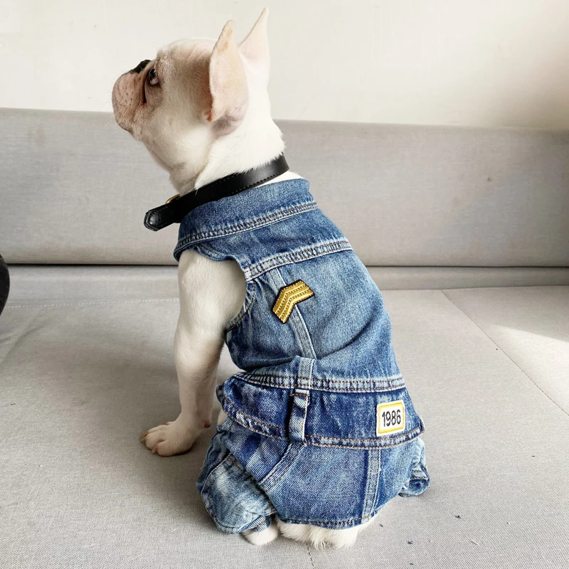 Vintage Denim Jeans Pet Overalls Dogs Jumpsuits Spring Lovely Cowboy Dog Four Legs Clothes Teddy Small Dog Coat Apparel XS-XXL 1