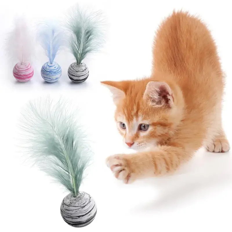 4PCS Cat Toy Ball Feather Funny Cat Toy Star Ball Plus Feather Foam Ball Throwing Interactive Plush Toys Pet Supplies Katten Toy 1