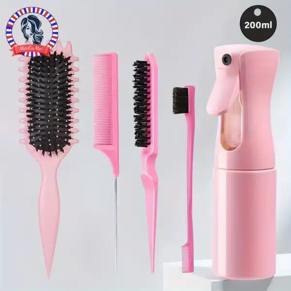5-Piece Detangling & Styling Set: Curl Candy Bursh Curved Rat Tail Comb Edge Control Brush - Perfect for Salon-Quality Results 1