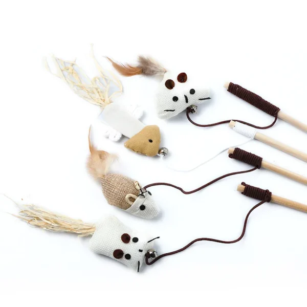 1PC Teaser Feather Toys Kitten Funny Colorful Rod Cat Wand Toys Wood Pet Cat Toys Interactive Stick Pet Cat Supplies 5